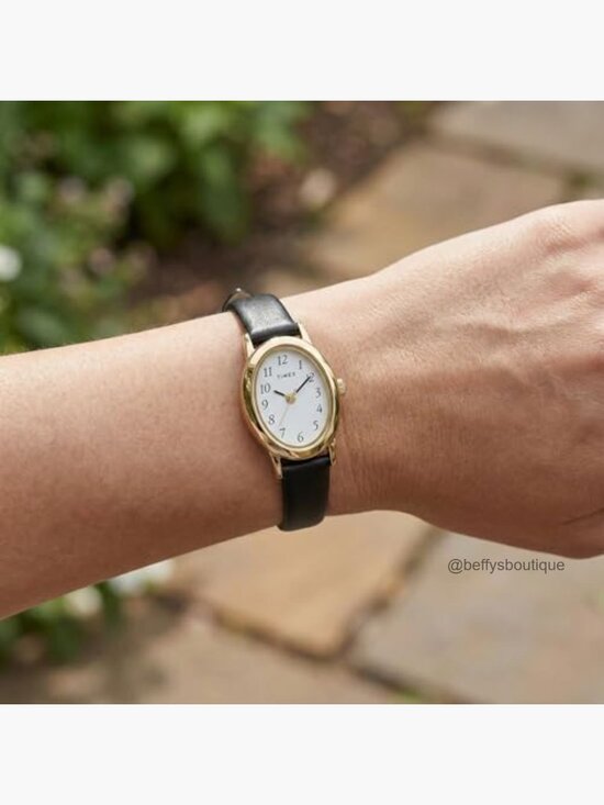 Women\'s Oval Gold-Tone Watch with White Dial and Leather Strap main image 7